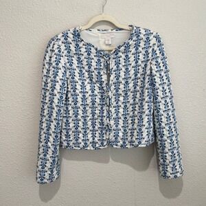 Caroline Constas Floral Print Quilted Cropped Jacket Women's M Boho Cottagecore